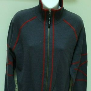 Athleta L Gray Red zip front wool sweater jacket